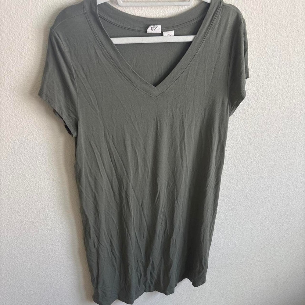 C&C California Womens V-Neck T-Shirt Dress Short Sleeve Olive Green Khaki Large